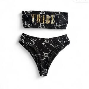 Black and White Marble Two Piece "Tribe" Bikini Set size Large